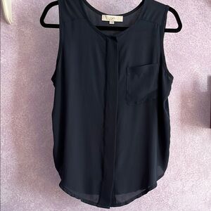 LOFT sleeveless semi sheer black blouse with front pocket